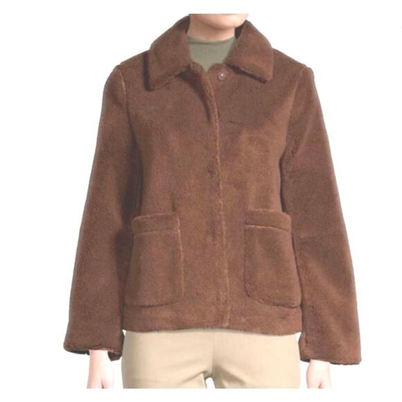 Rebecca Minkoff Harley Teddy Button Down Jacket In Brown Size Medium - Picture 1 of 11
